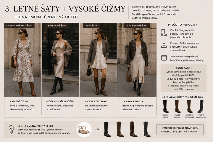 Ako kombinovať letné šaty a vysoké čižmy - vizualizácia